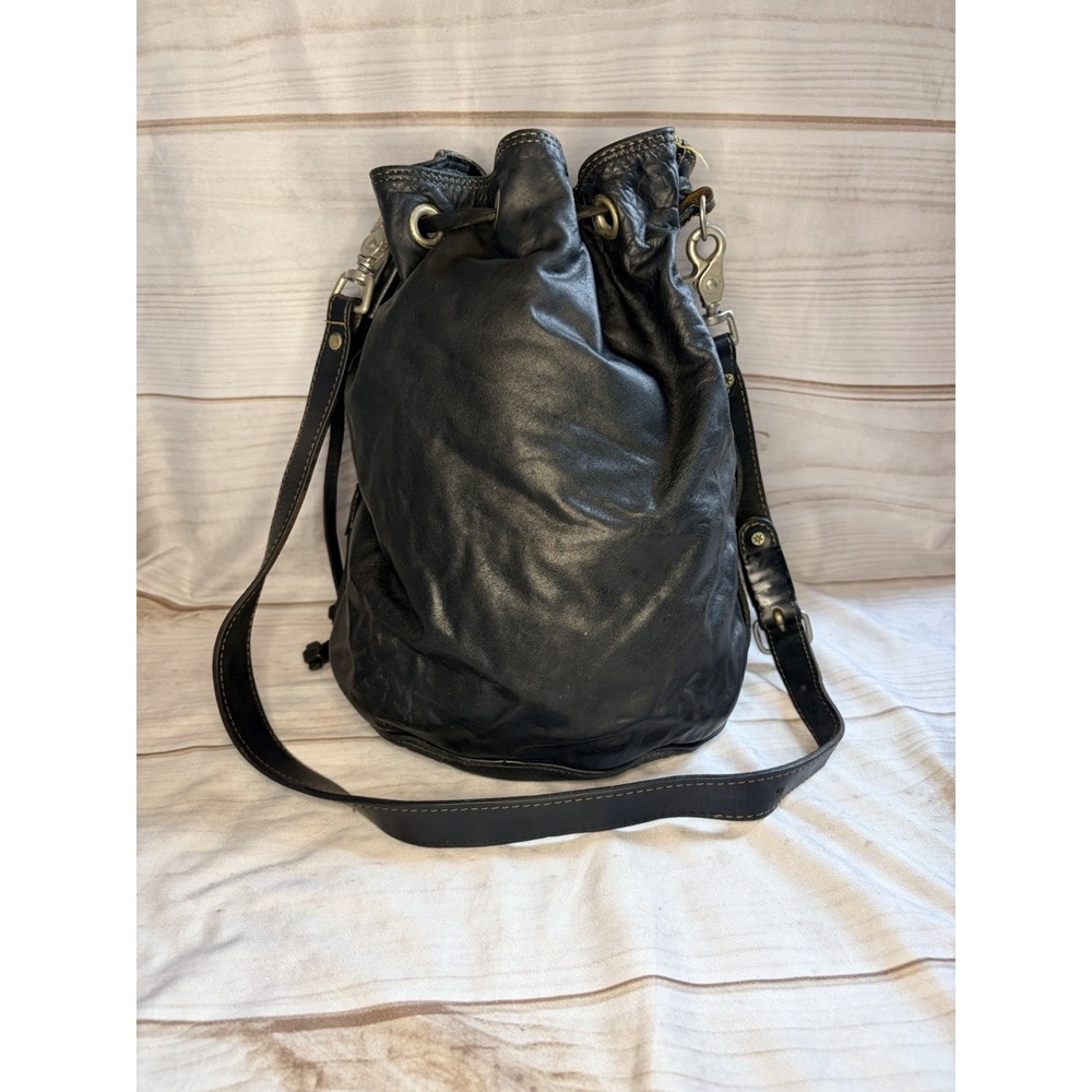 Vintage RUGBY SoftLeather Bucket Bag Black Drawstring Crossbody Distressed